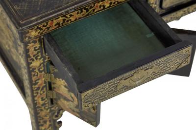 English Regency Chinese Export Gilt Black Lacquer Desk