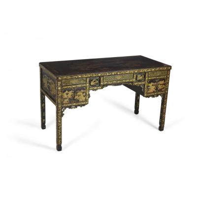 English Regency Chinese Export Gilt Black Lacquer Desk