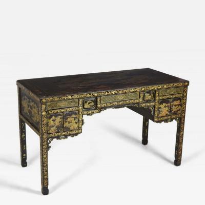 English Regency Chinese Export Gilt Black Lacquer Desk