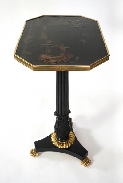 English Regency Chinoiserie Lacquer Top Ebonized Brass Mounted Stand