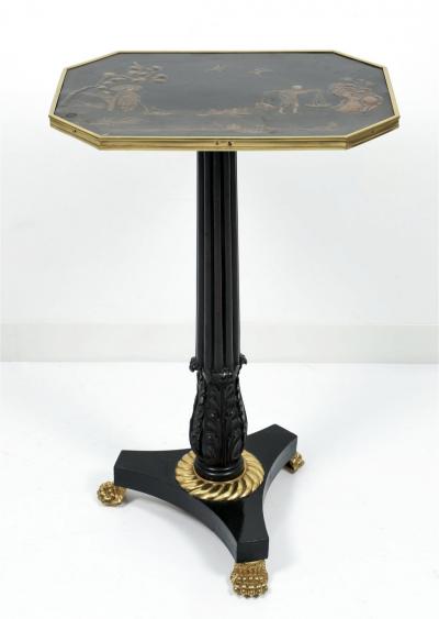 English Regency Chinoiserie Lacquer Top Ebonized Brass Mounted Stand