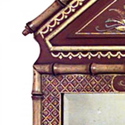 English Regency Chinoiserie Style Faux Bamboo Pediment Top Wall Mirror