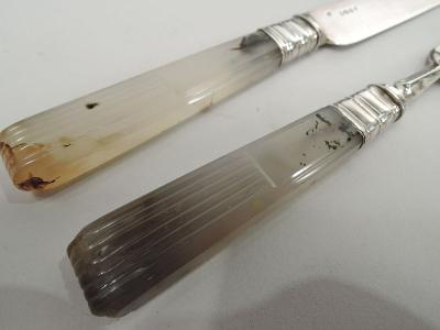 English Regency Classical Sterling Silver Agate Fruit Set for 12