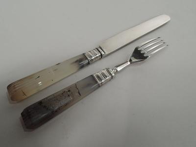 English Regency Classical Sterling Silver Agate Fruit Set for 12