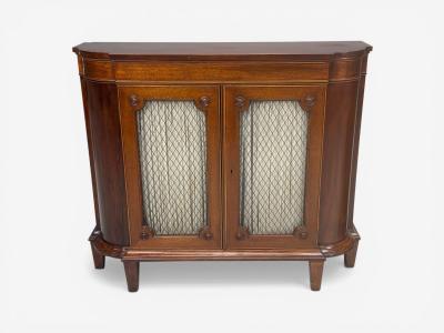 English Regency Demilune Cabinets Mahogany Brass Fabric England 20th c 