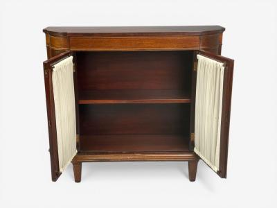 English Regency Demilune Cabinets Mahogany Brass Fabric England 20th c 