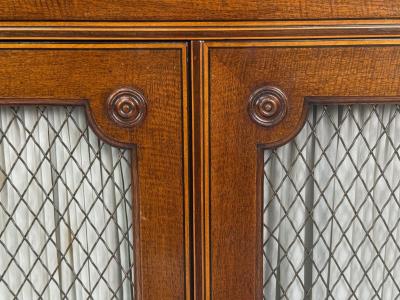 English Regency Demilune Cabinets Mahogany Brass Fabric England 20th c 