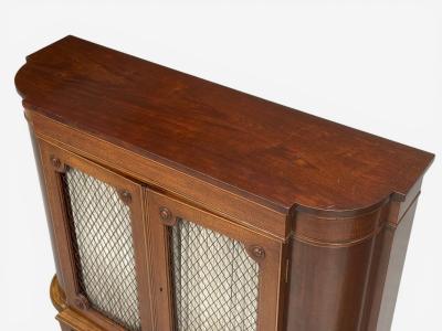 English Regency Demilune Cabinets Mahogany Brass Fabric England 20th c 