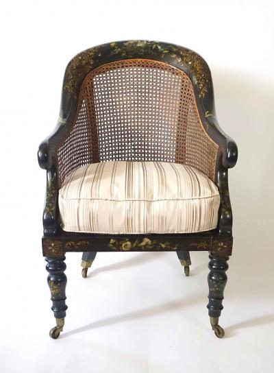 English Regency Faux Papier m ch Caned Bergere or Armchair circa 1830