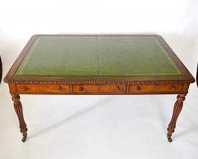 English Regency George IV Oak and Burr Walnut Library Writing Table circa 1825