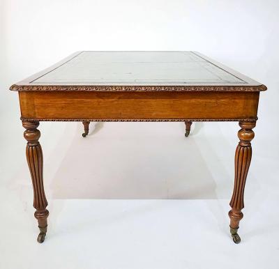 English Regency George IV Oak and Burr Walnut Library Writing Table circa 1825