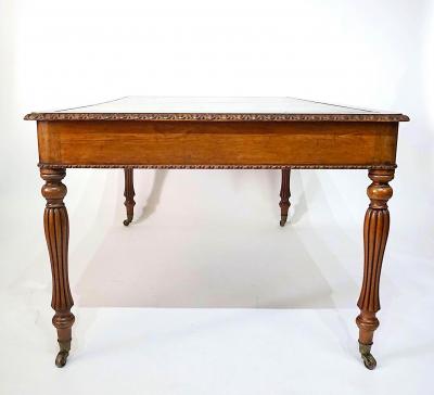 English Regency George IV Oak and Burr Walnut Library Writing Table circa 1825