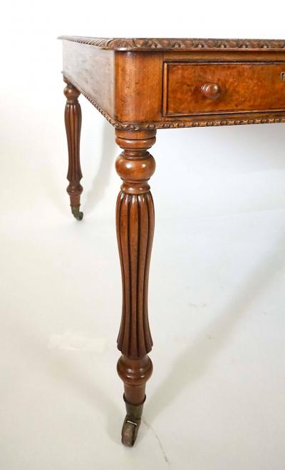 English Regency George IV Oak and Burr Walnut Library Writing Table circa 1825