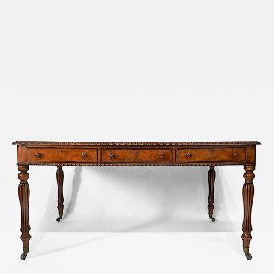 English Regency George IV Oak and Burr Walnut Library Writing Table circa 1825
