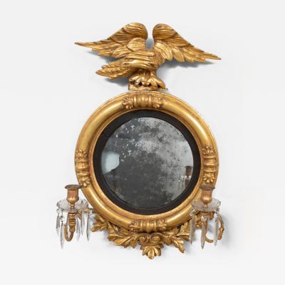 English Regency Giltwood Girandole Convex Mirror