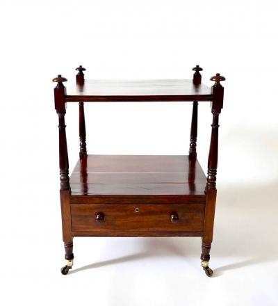 English Regency Gon alo Alves Low Etagere or Two Tier Stand with Drawer c 1815