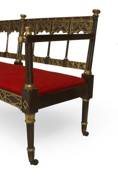 English Regency Lattice and Red Upholstered Settee