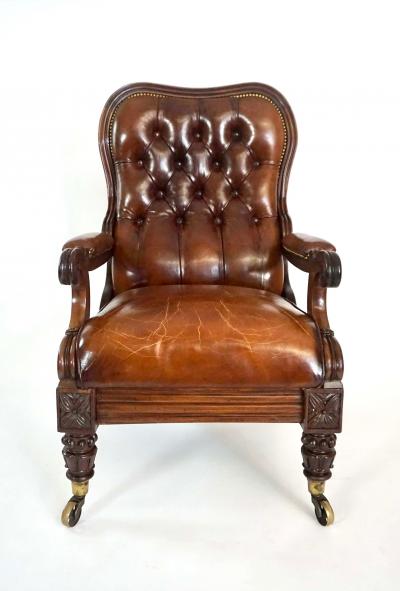 English Regency Leather Upholstered Mahogany Reclining Armchair circa 1830