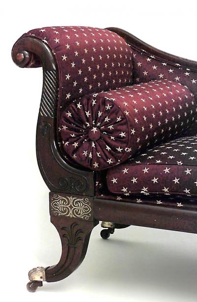 English Regency Maroon Gold Star Recamier