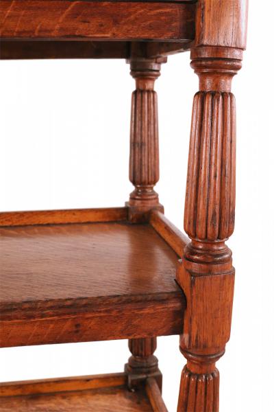 English Regency Oak Ball Finial Three Shelf Etagere