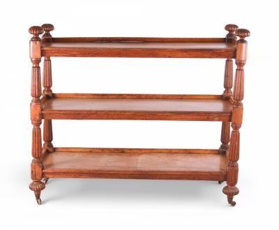 English Regency Oak Ball Finial Three Shelf Etagere