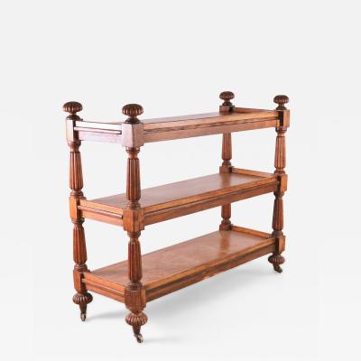 English Regency Oak Ball Finial Three Shelf Etagere