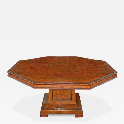 English Regency Olive Ash Burl Wood and Brass Inlaid Center Table