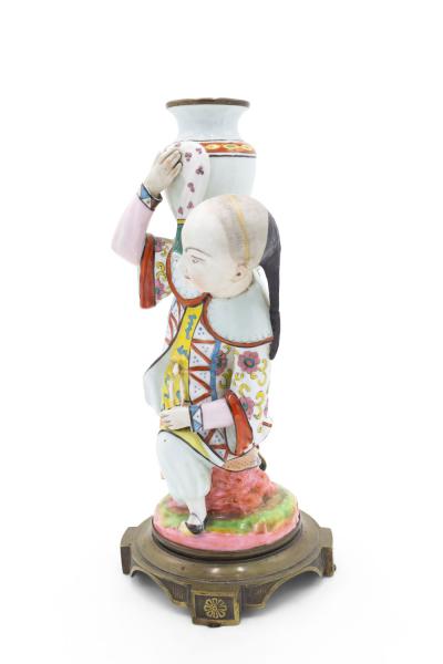 English Regency Ormolu and Porcelain Figural Candlestick