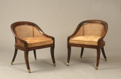 English Regency Period Simulated Rosewood Small Bergere Library Bedroom Chairs