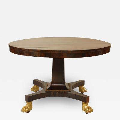 English Regency Rosewood Center Table with Gilt Paw Feet