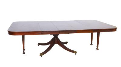 English Regency Style 19th Century Mahogany and Fruitwood Inlaid Pedestal Table