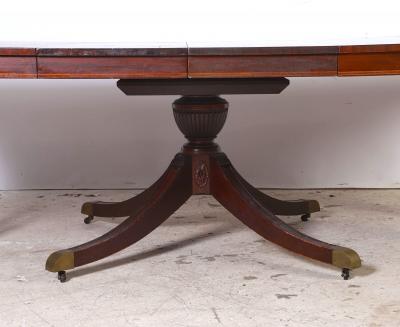 English Regency Style 19th Century Mahogany and Fruitwood Inlaid Pedestal Table