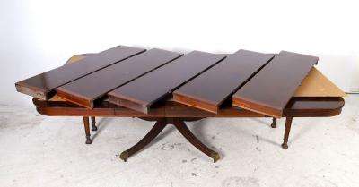 English Regency Style 19th Century Mahogany and Fruitwood Inlaid Pedestal Table