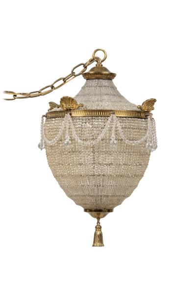 English Regency Style Basket Acorn Beaded Crystal Chandelier