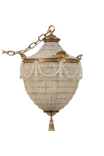 English Regency Style Basket Acorn Beaded Crystal Chandelier