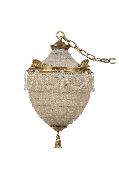 English Regency Style Basket Acorn Beaded Crystal Chandelier