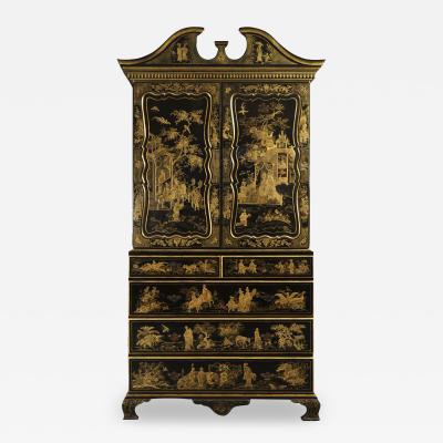 English Regency Style Black Lacquered Gold Chinoiserie Cabinet