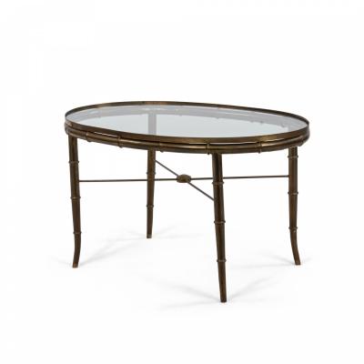 English Regency Style Brass and Faux Bamboo Oval Coffee Table