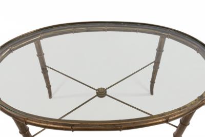 English Regency Style Brass and Faux Bamboo Oval Coffee Table
