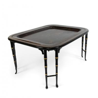 English Regency Style Brown Lacquered Tray Top Coffee Table