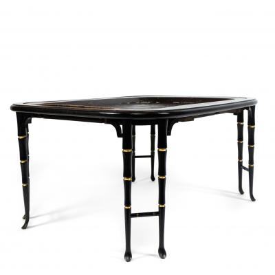English Regency Style Brown Lacquered Tray Top Coffee Table