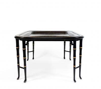 English Regency Style Brown Lacquered Tray Top Coffee Table