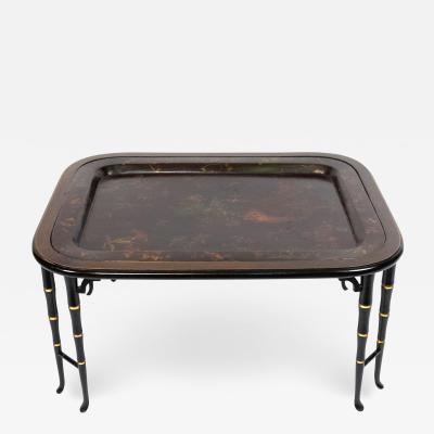 English Regency Style Brown Lacquered Tray Top Coffee Table