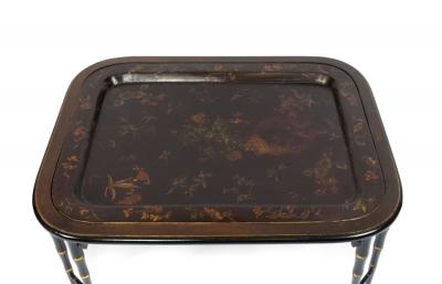 English Regency Style Brown Lacquered Tray Top Coffee Table