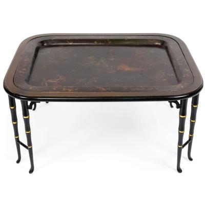 English Regency Style Brown Lacquered Tray Top Coffee Table