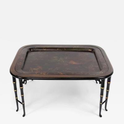 English Regency Style Brown Lacquered Tray Top Coffee Table