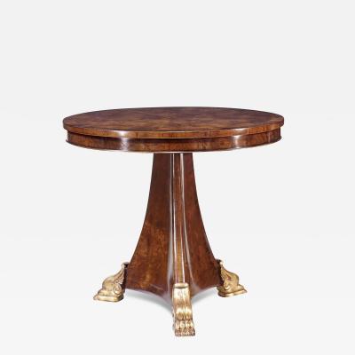 English Regency Style Burl Walnut Giltwood Center Table