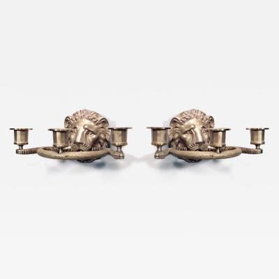 English Regency Style Gilt Lion Head and Snake Wall Sconces