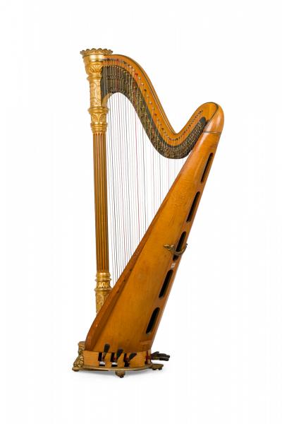 English Regency Style Giltwood Brass Double Action 7 Pedal Harp
