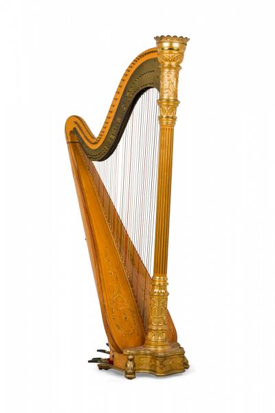 English Regency Style Giltwood Brass Double Action 7 Pedal Harp